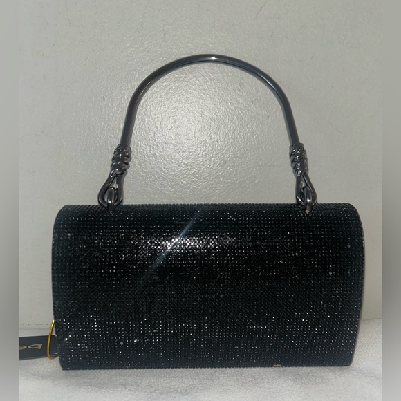 NEW! NWT BEBE Logo Rhinestone Crystal Paris Mini Top Handle Satchel Bag Black - Picture 3 of 6
